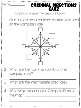 Compass Rose Worksheet Quiz Posters Cardinal Intermediate Directions