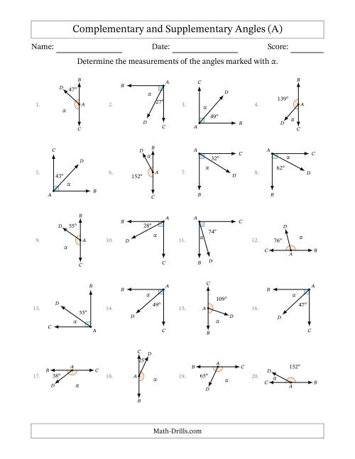 Complementary And Supplementary Angle Relationships With Rotated Diagrams A