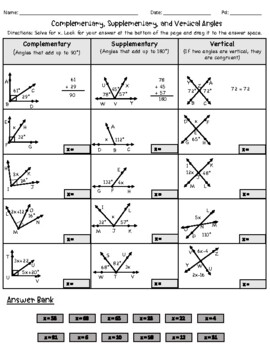 Complementary And Supplementary Angles Activity By Wilcox S Way Tpt