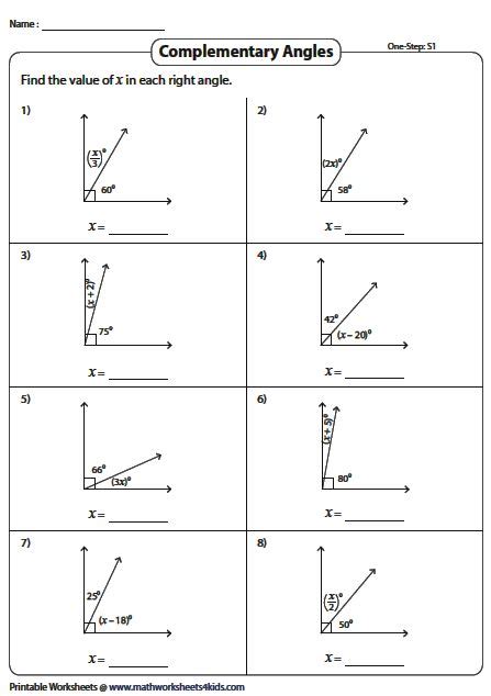 Complementary Angles Worksheet