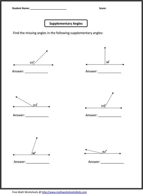 Complementary Angles Worksheet Supplementary Angles Angles Worksheet Complementary Angles