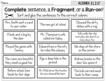 Complete Fragment Run On Sentence Sort Set 2 Run On Sentences