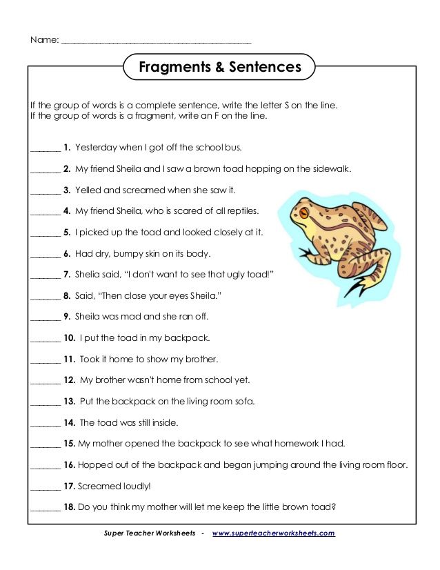 Complete Sentences Fourth Grade English Worksheets Biglearners