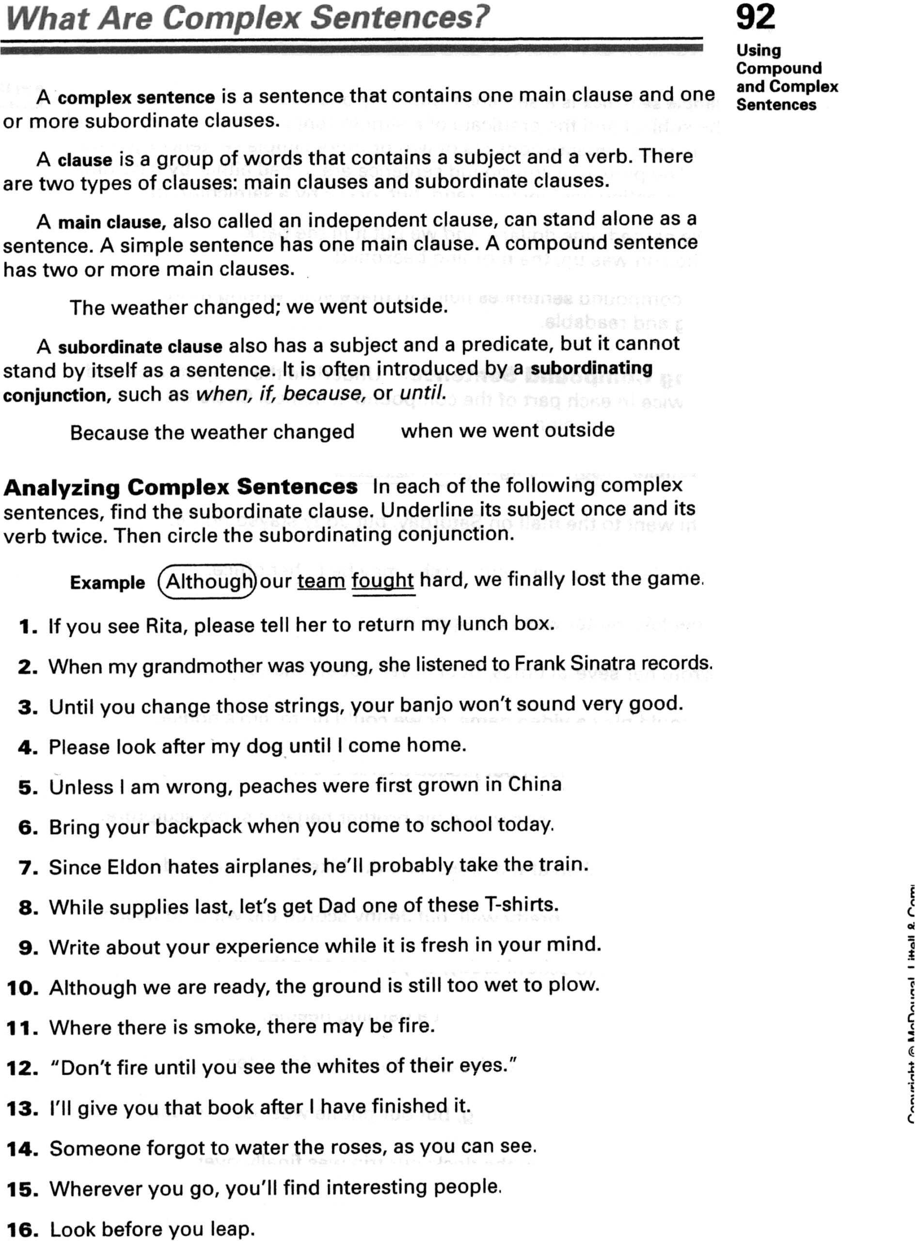 5 Ways to Master Complex Sentences: Worksheet Answers