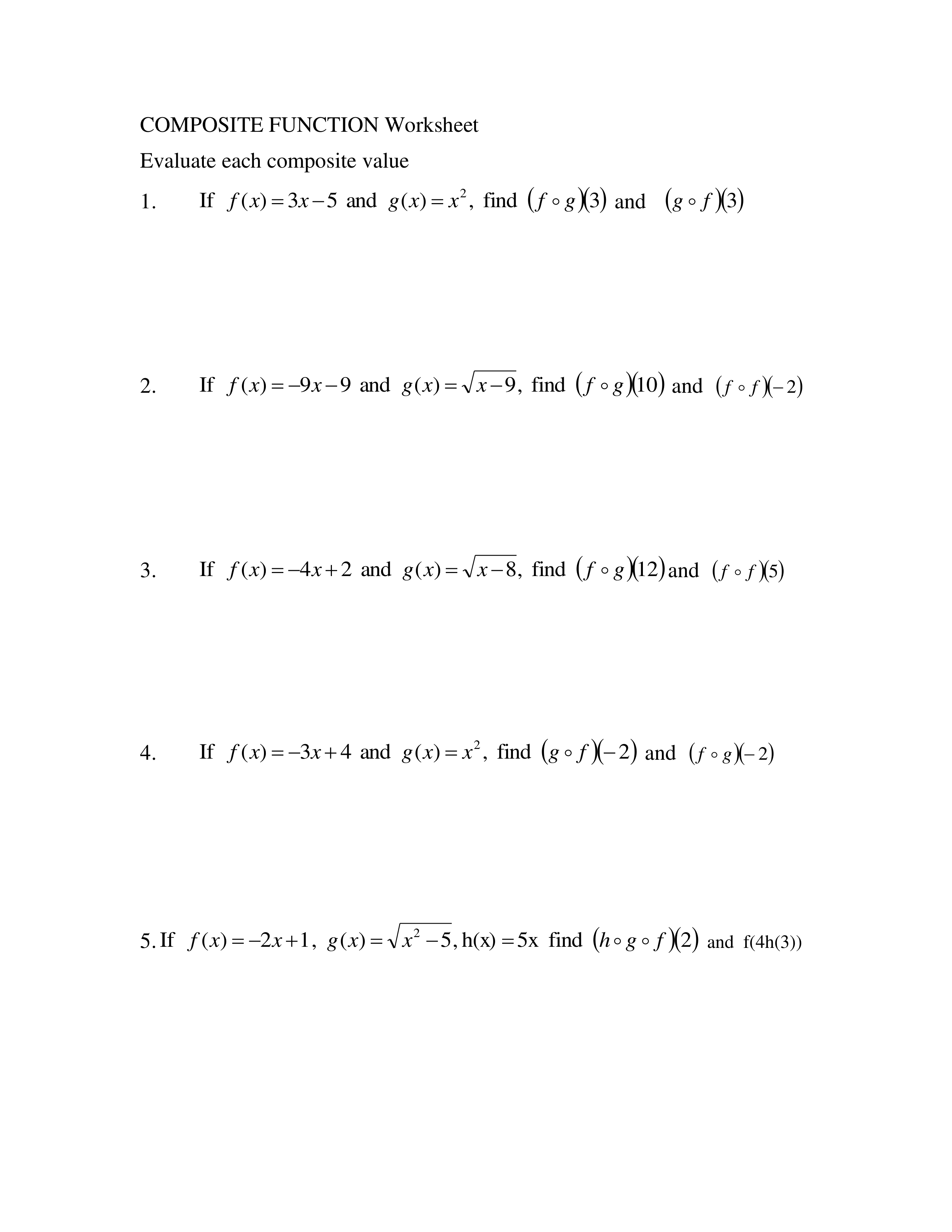 Composite Functions Worksheet Answers Proworksheet My Id