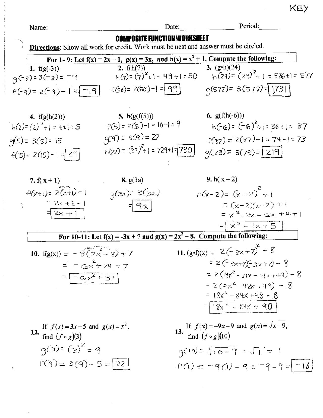 Composite Functions Worksheet Answers