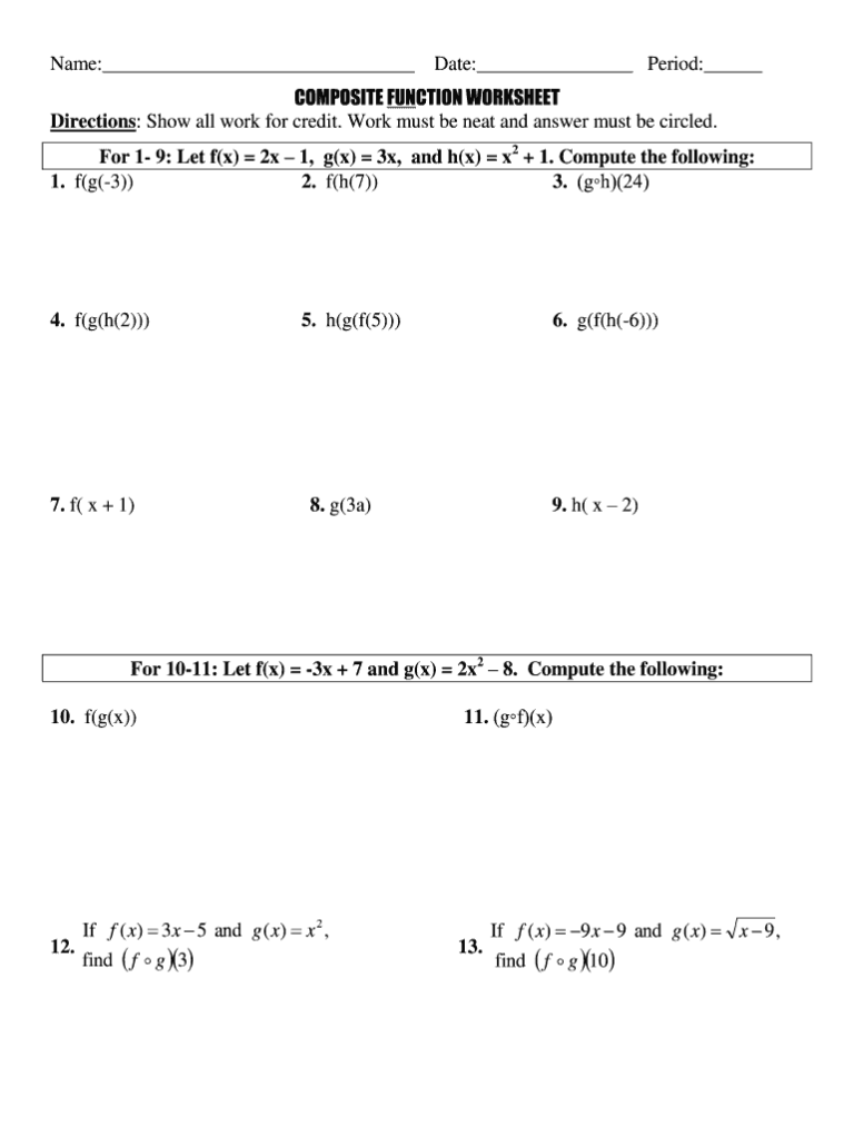 Composition Of Functions Kuta Pdf Function Worksheets