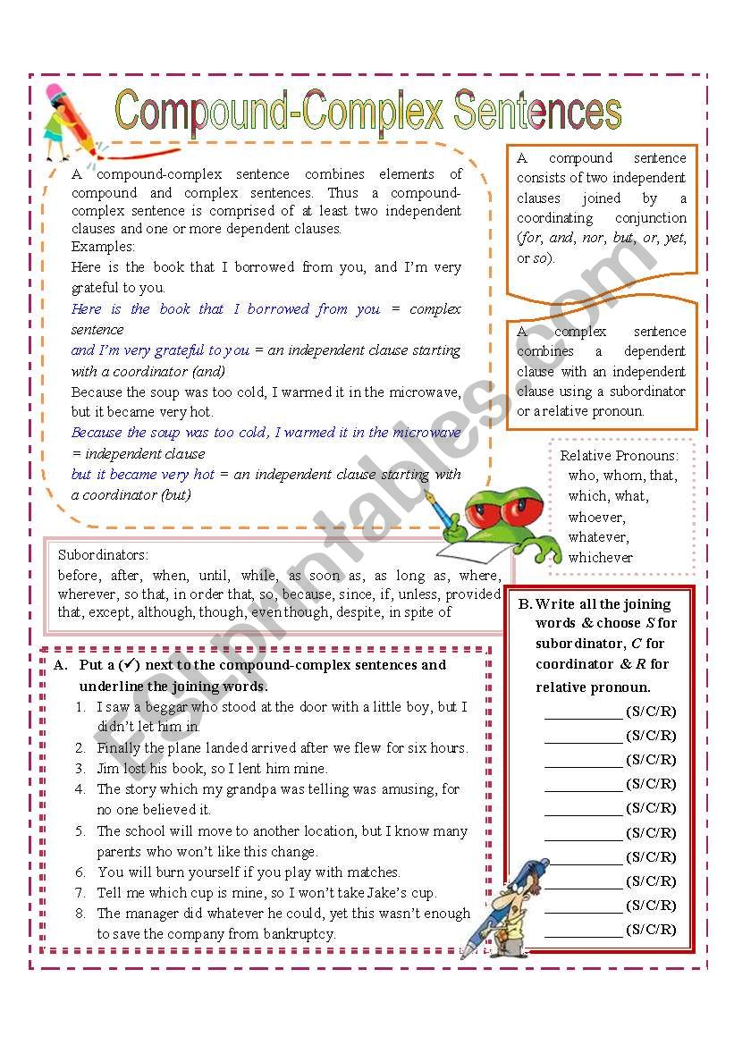 Compound And Complex Sentences Worksheet E Street Light