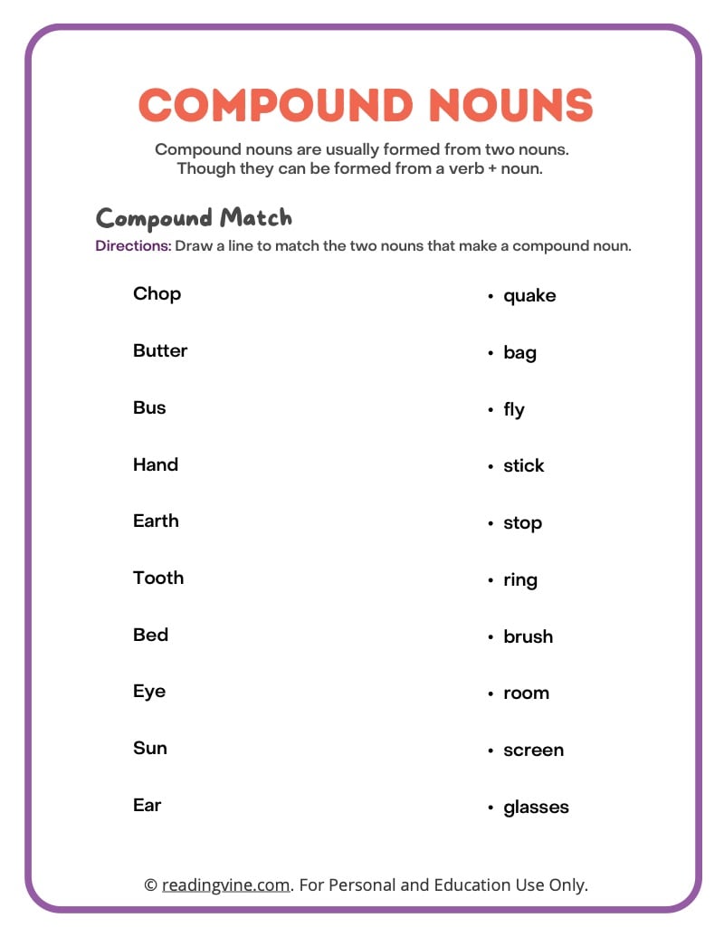 Compound Noun Worksheets Definition And Examples Readingvine