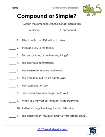 5 Compound Sentence Worksheets for Kids to Practice