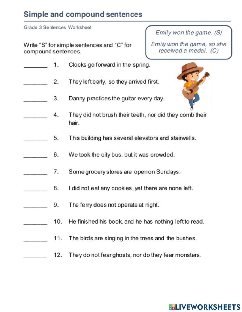 Compound Sentences Worksheets Simple And Compound Sentence Worksheet