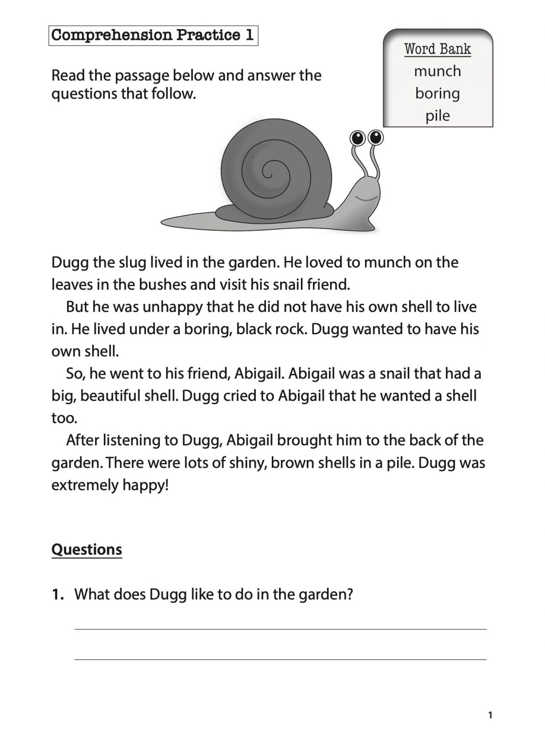 Comprehension Primary 1 Printable Worksheet