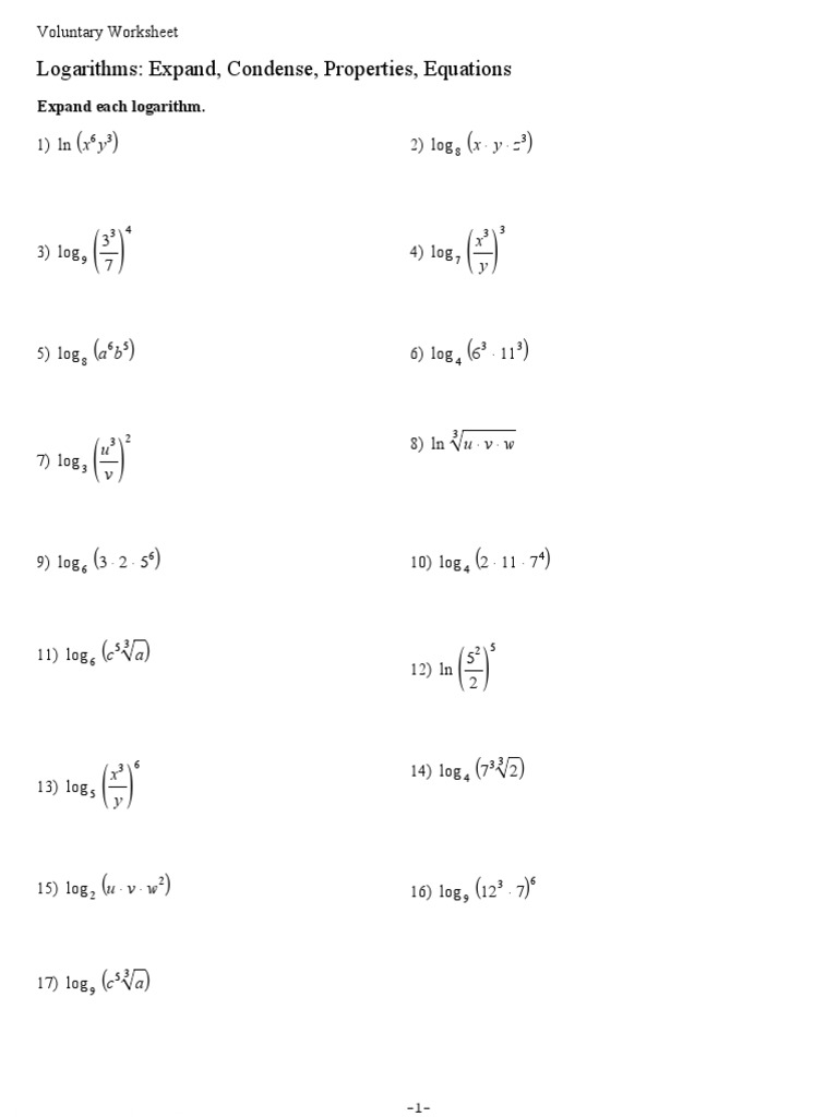 Condense And Expand Logarithms Worksheet