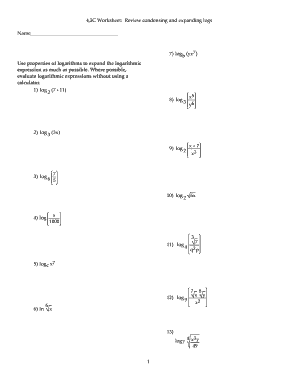 Condensing And Expanding Logarithmic Expressions Worksheet By