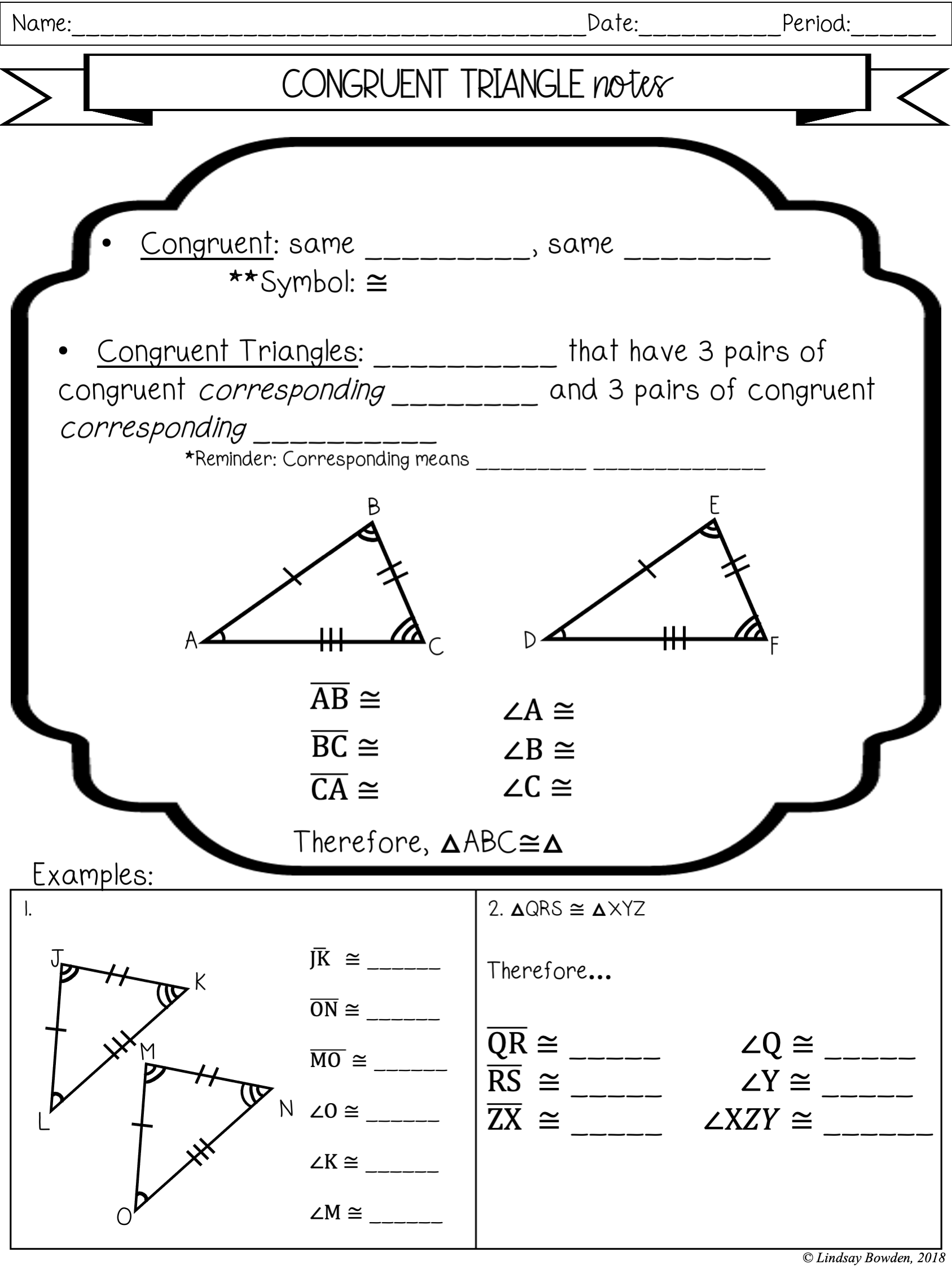 5 Free Congruent Triangle Worksheets for Geometry Success