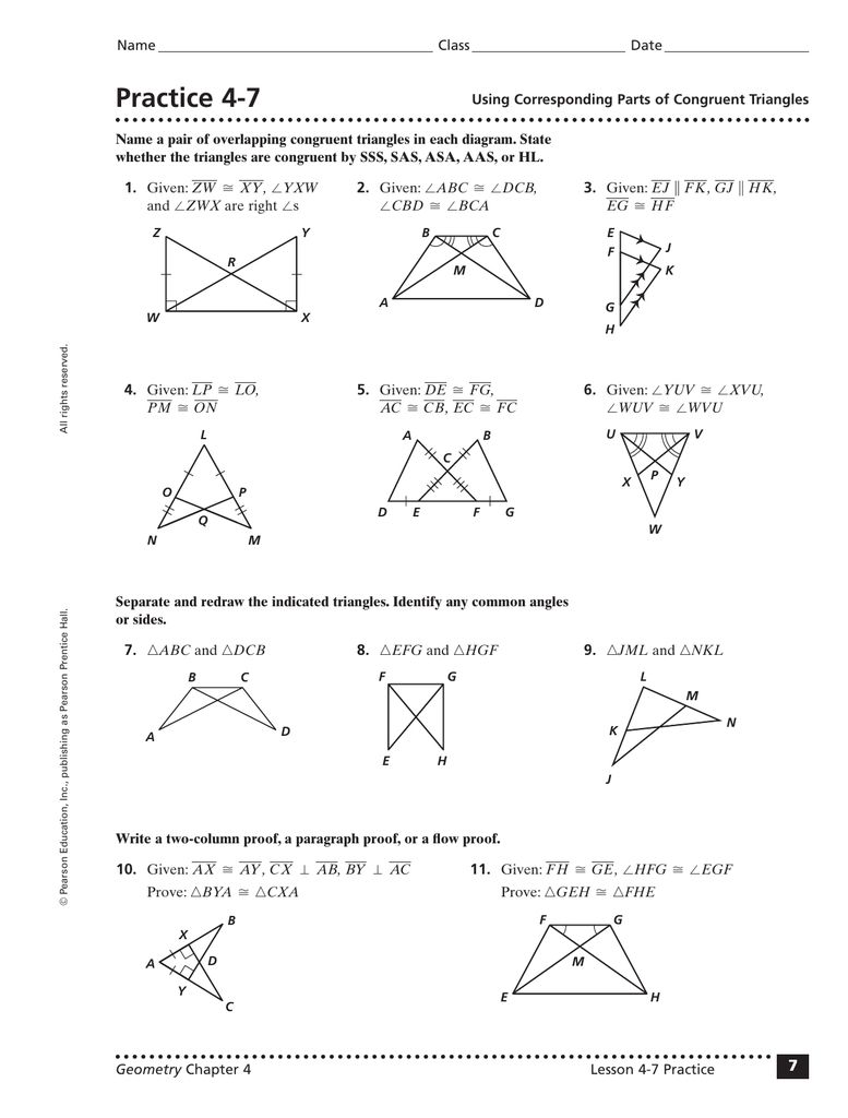 Congruent Triangles Aas Hl Worksheet Answers