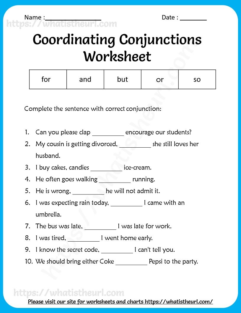 Conjunctions Worksheets With Answers Key Your Home Teacher