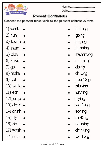 Connect The Present Tense Verb To The Present Continuous Form