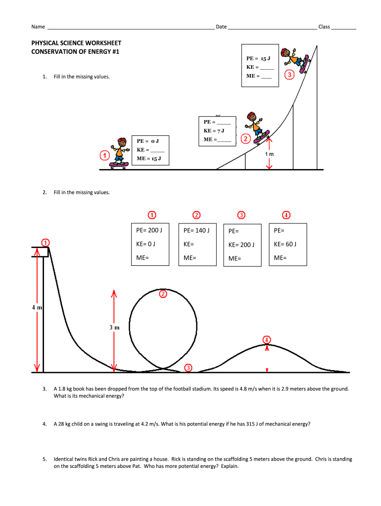 Conservation Of Energy Worksheet 1 Answers 1 Pdf Date Class Physical