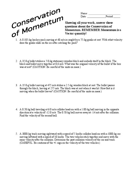 Conservation Of Momentum Worksheet Kid Worksheet Printable