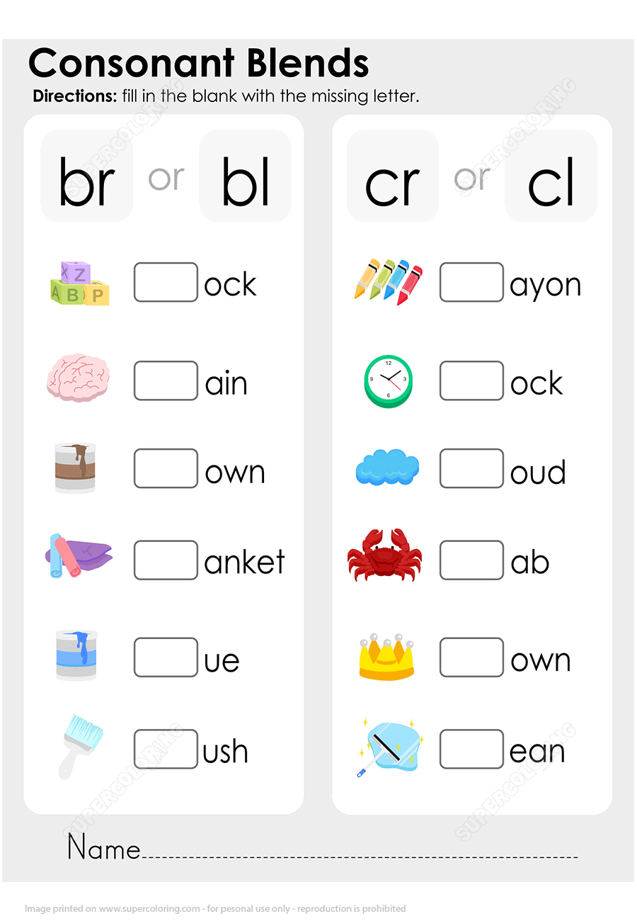 Free Consonant Blends Worksheets for Kids to Download