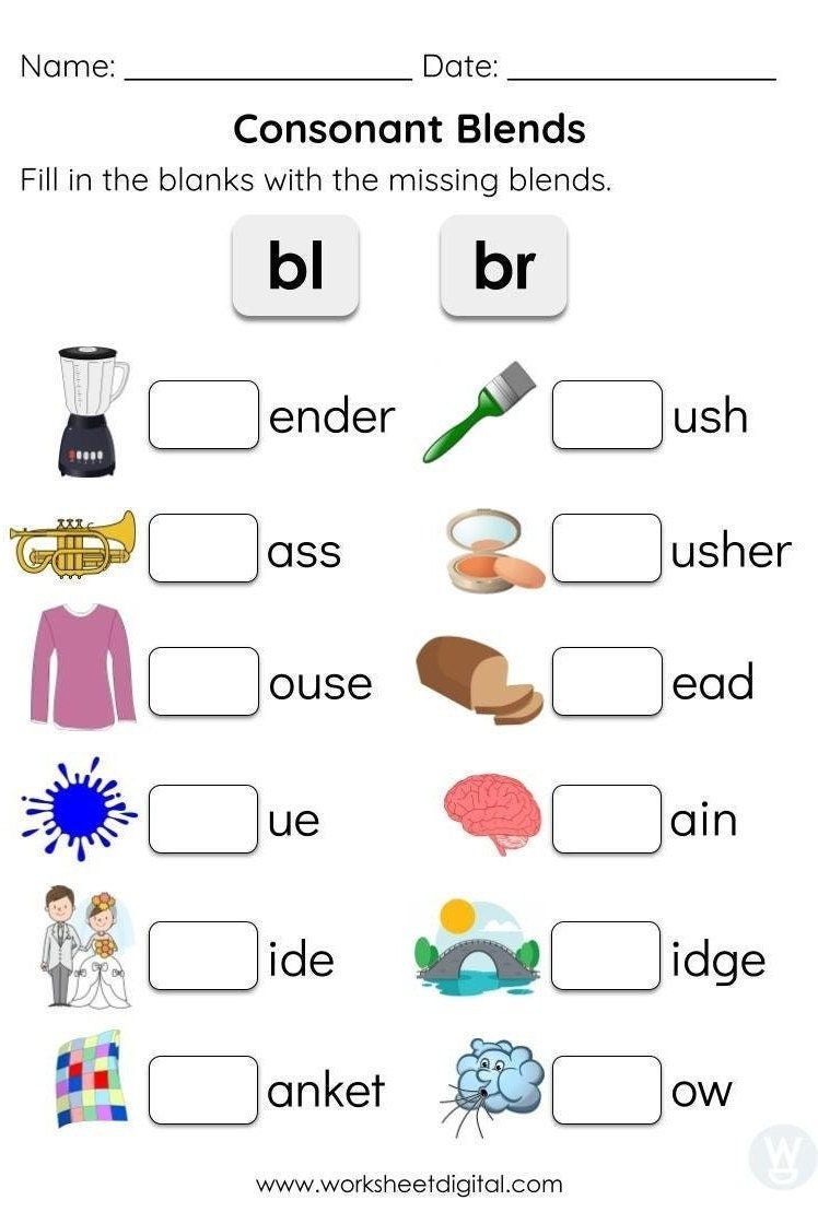 Consonant Blends Worksheets English Created Resources