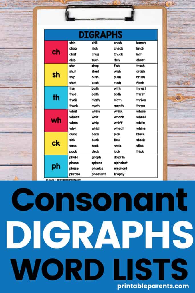 Consonant Digraphs List Printable Parents