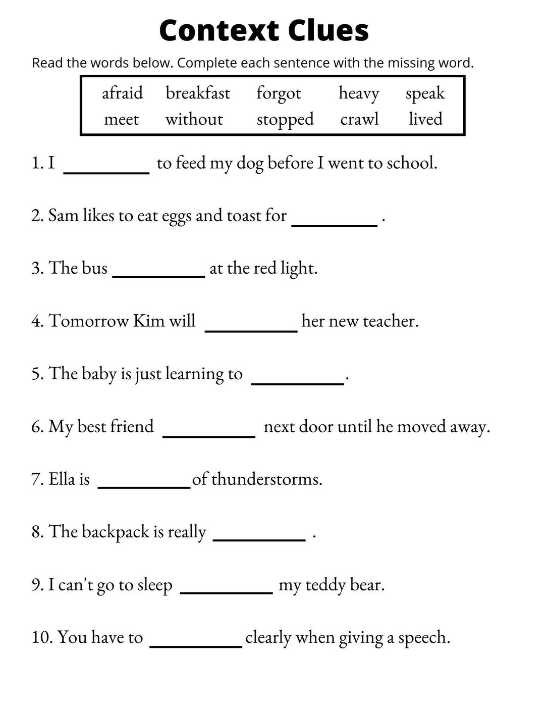 Context Clues Worksheets Context Clues Worksheet Writing Part 6 Worksheets Library