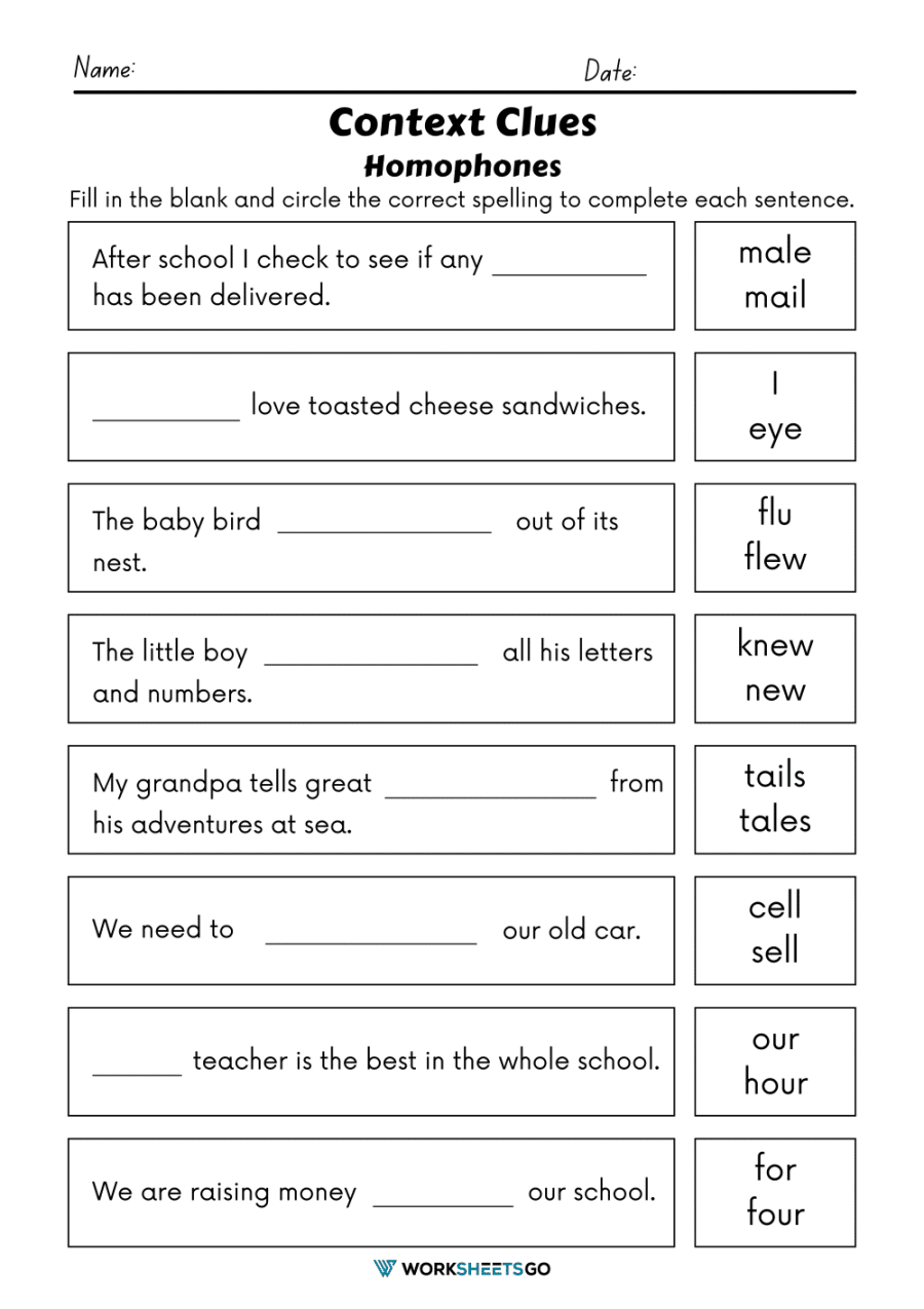 Context Clues Worksheets Grade 2