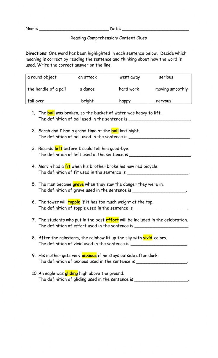 Context Clues Worksheets Grade 4