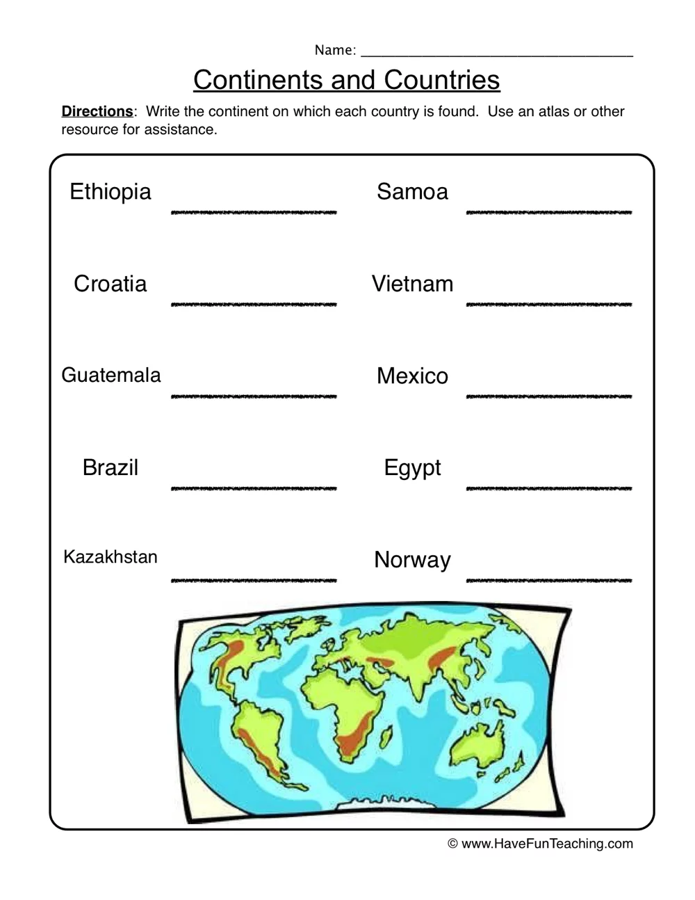 Continent And Worksheet Geography For Kids Social Studies Worksheets