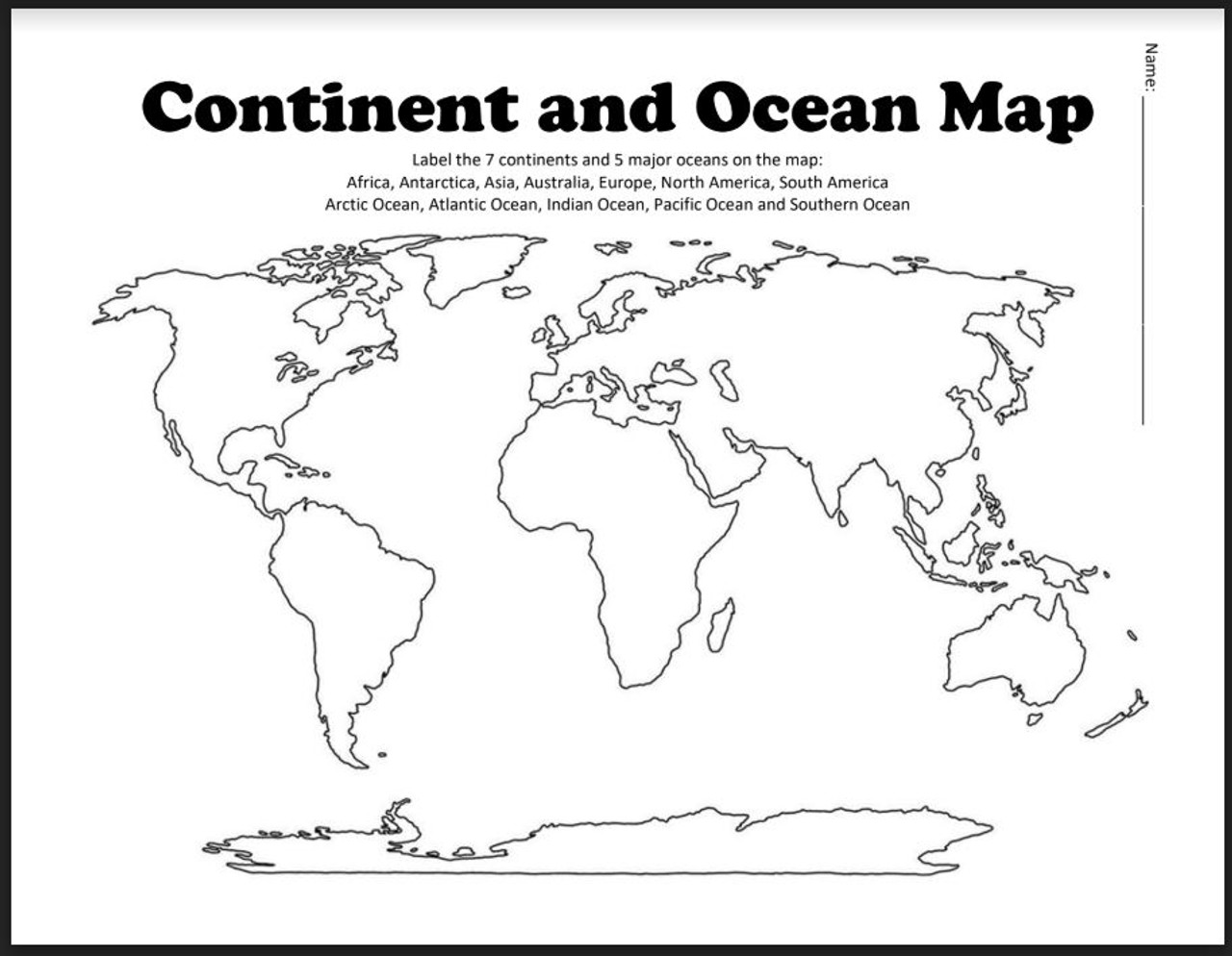 Continents And Oceans Map Printable Worksheet Images And Photos Finder