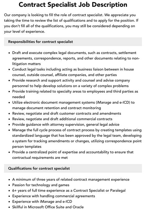 Contract Specialist Job Description: Key Roles and Responsibilities