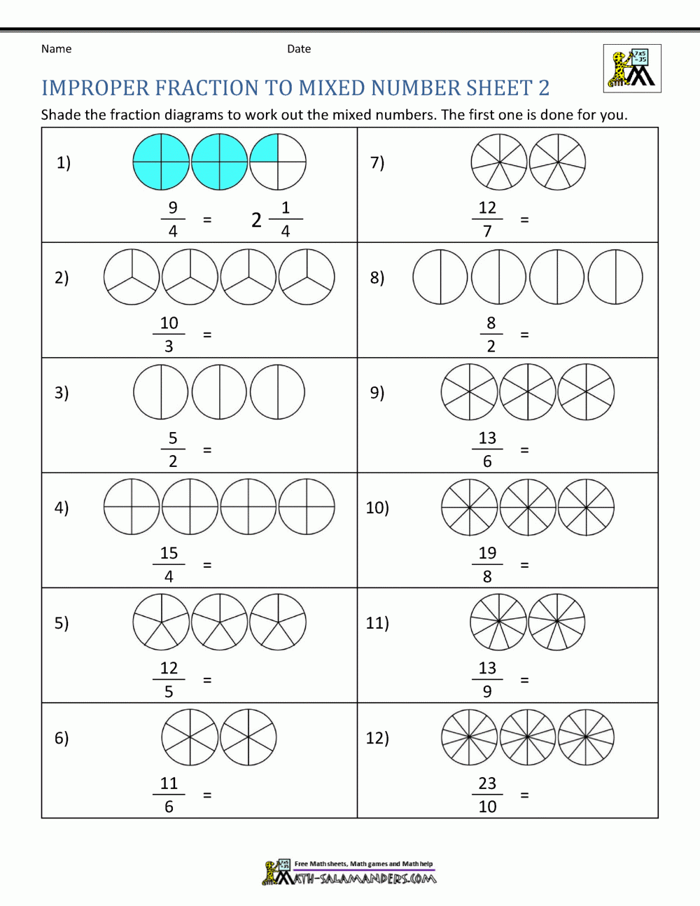 Conversion Of Mixed Numbers To Improper Fractions Worksheets Math Worksheets Mathsdiary Com