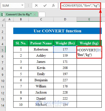 Convert Pounds To Kilograms Excel Formula Exceljet