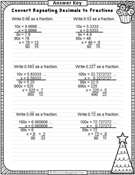 Convert Repeating Decimals To Fractions Worksheets 8Th Grade Tpt