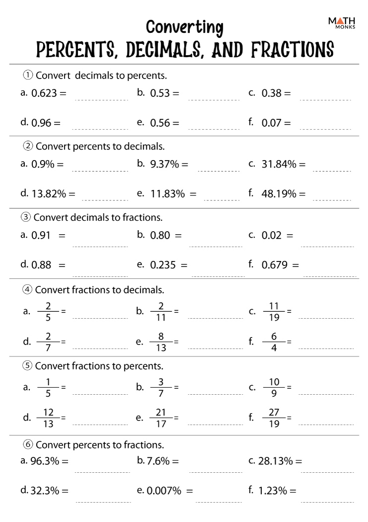 Converting Fractions Decimals And Percents Worksheets Db Excel Com