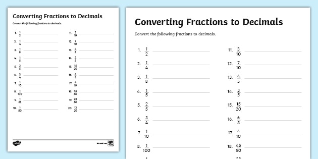 Converting Fractions To Decimals Solved Examples Free Worksheet