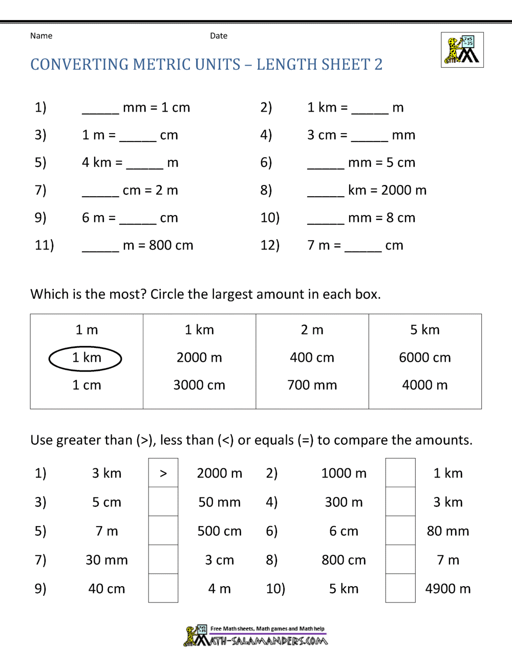 Converting Metric Units Worksheets Free