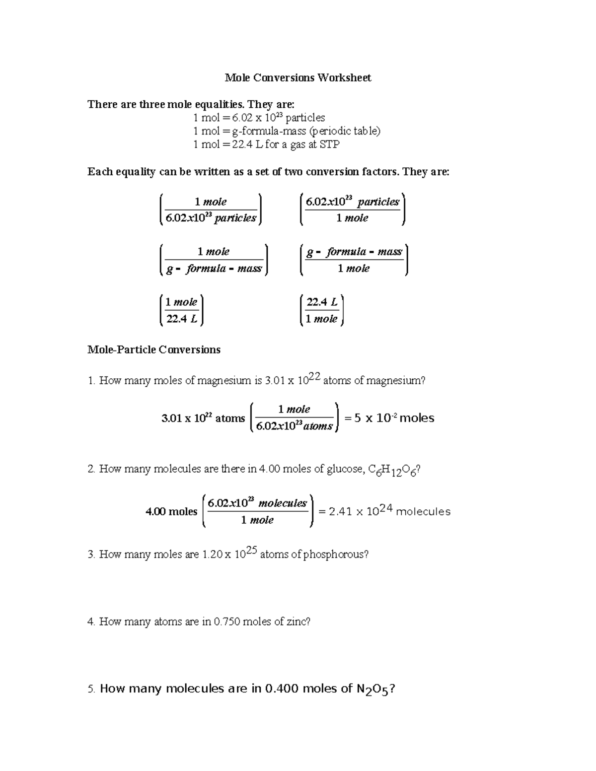 Converting Moles To Particles Worksheet Free Download Goodimg Co