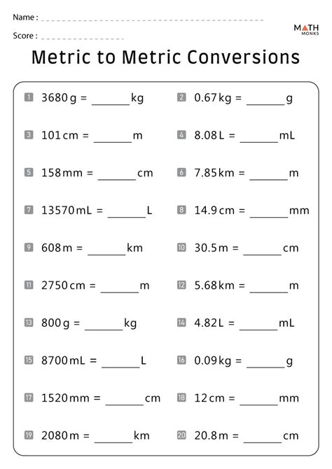 Converting Units Metric Units Worksheet Pango