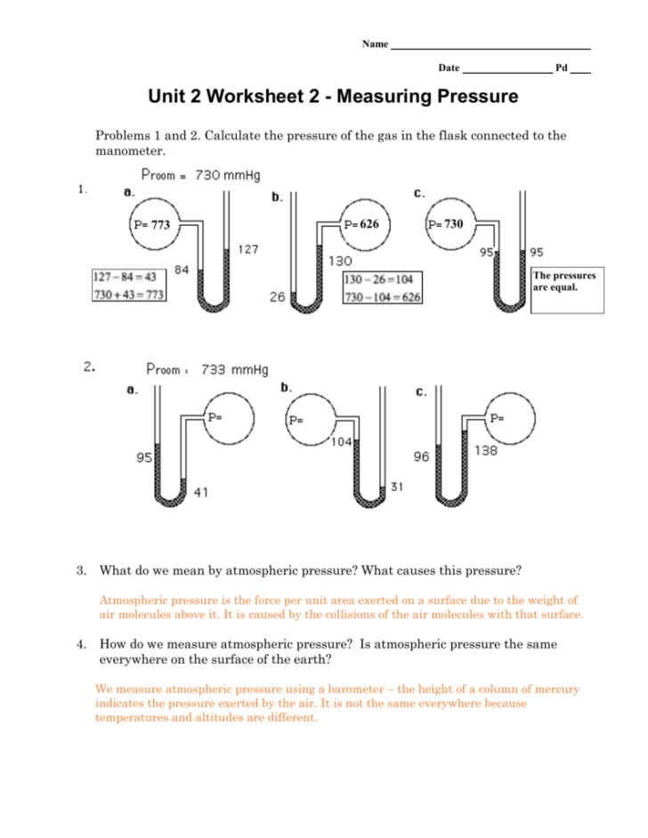 Converting Units Of Pressure Worksheets