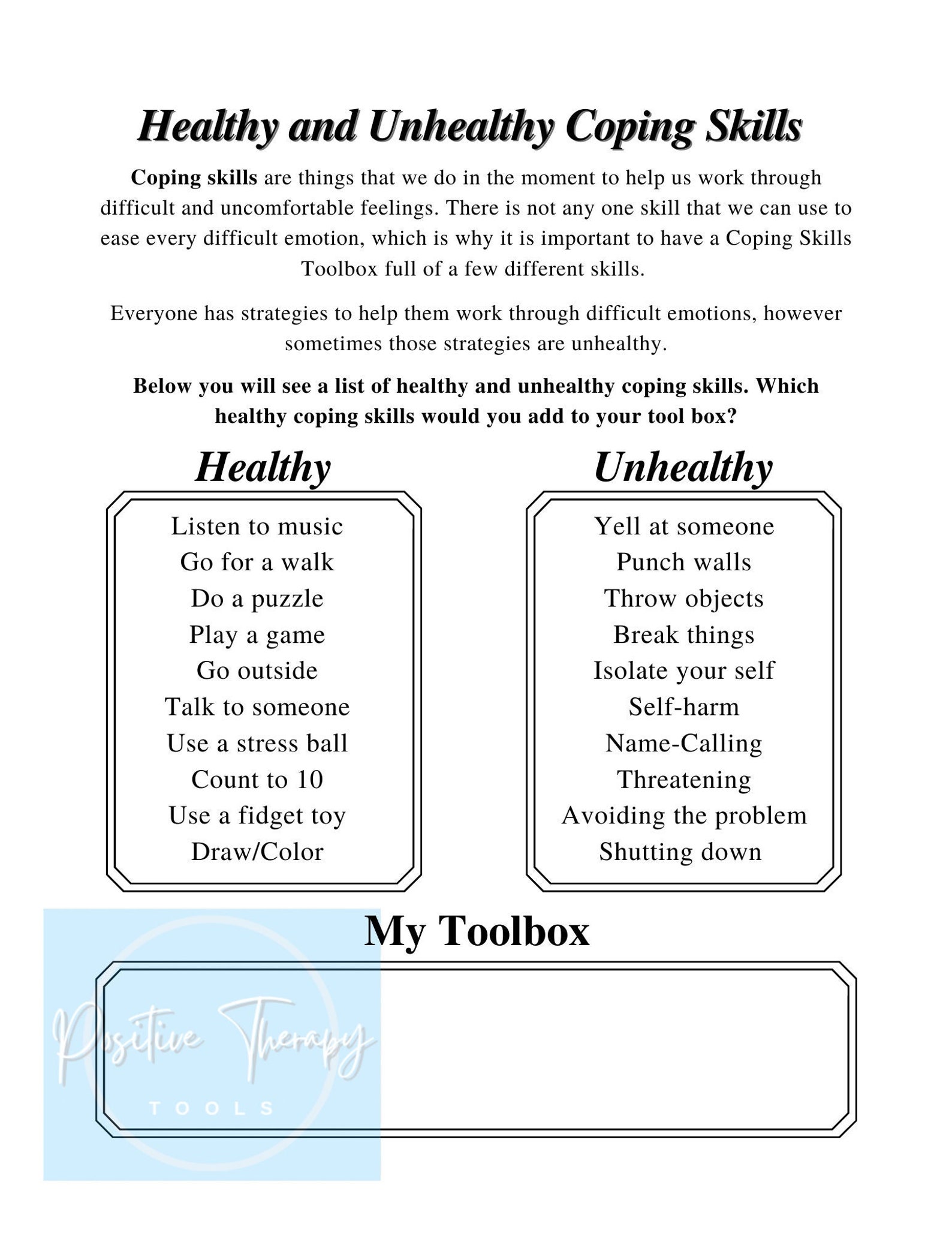 Coping Skills Worksheet Coping Skills Healthy Coping Skills Emotions