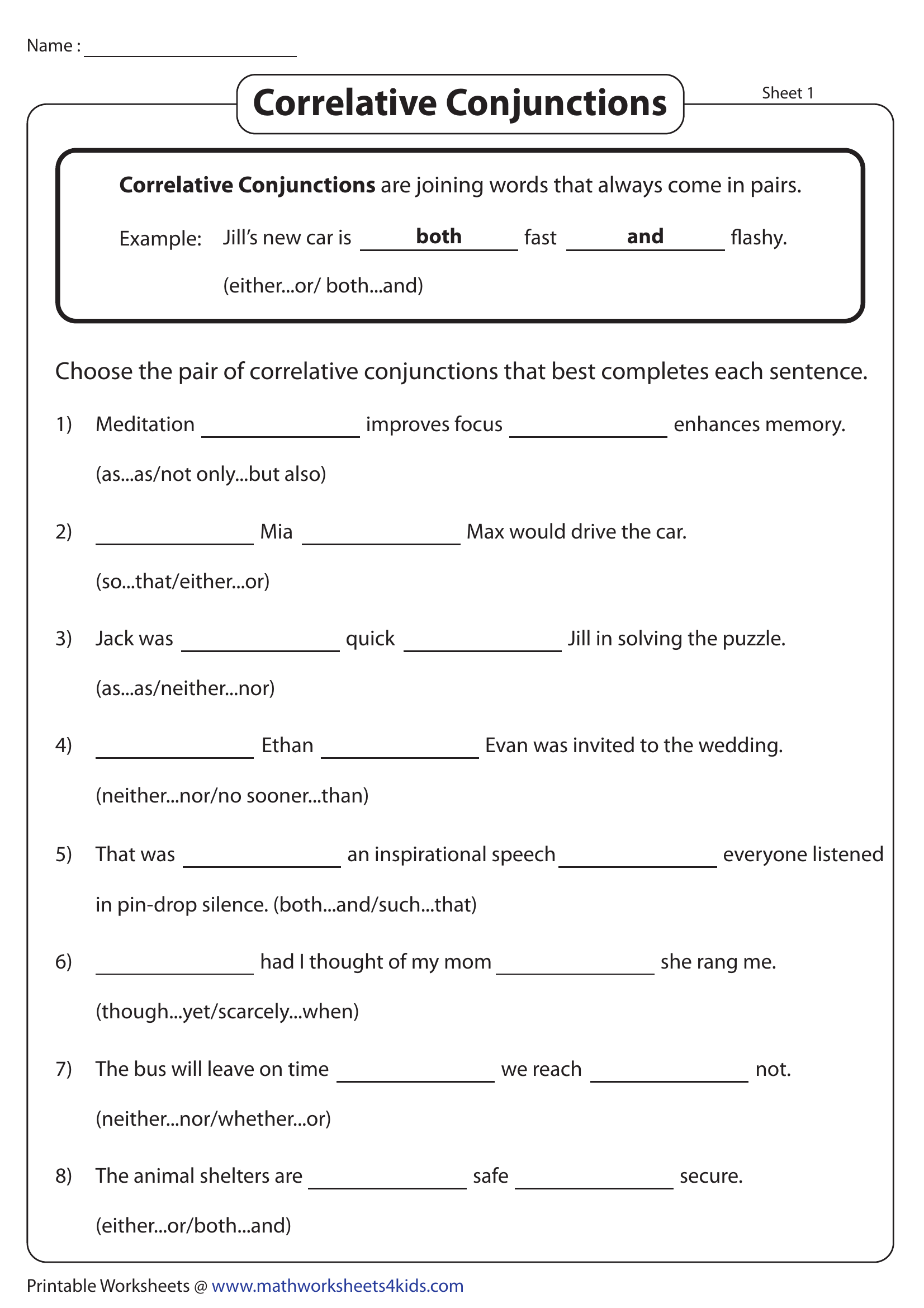 Correlative Conjunctions Esl Worksheet By Edaliss