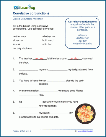 Correlative Conjunctions Worksheet 5Th Grade Correlative Conjunctions