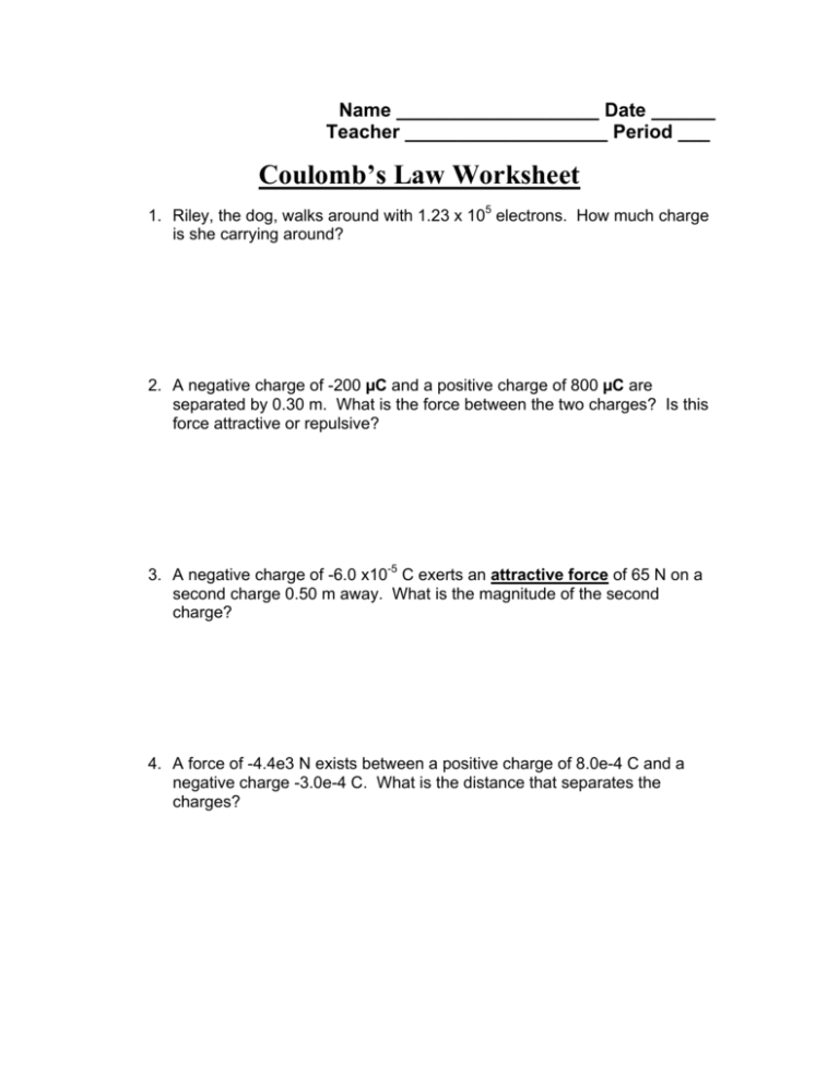 Coulomb S Law Worksheet Solutions