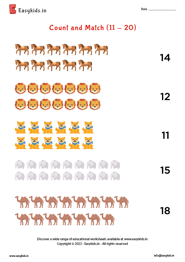 10 Engaging Count and Match Worksheets for Numbers 11-20