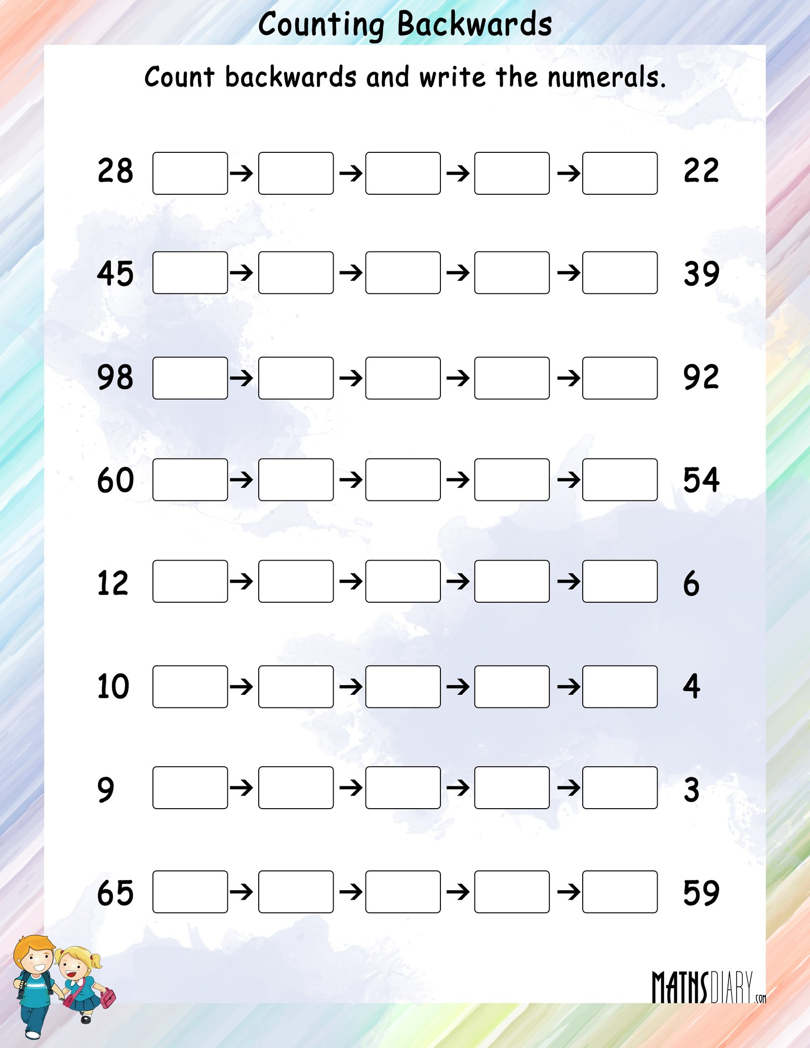 Countdown Fun: Engaging Count Backwards Worksheets