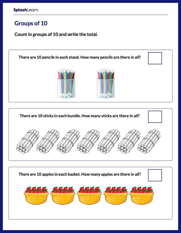 Count In Groups Of 10 Math Worksheets Splashlearn