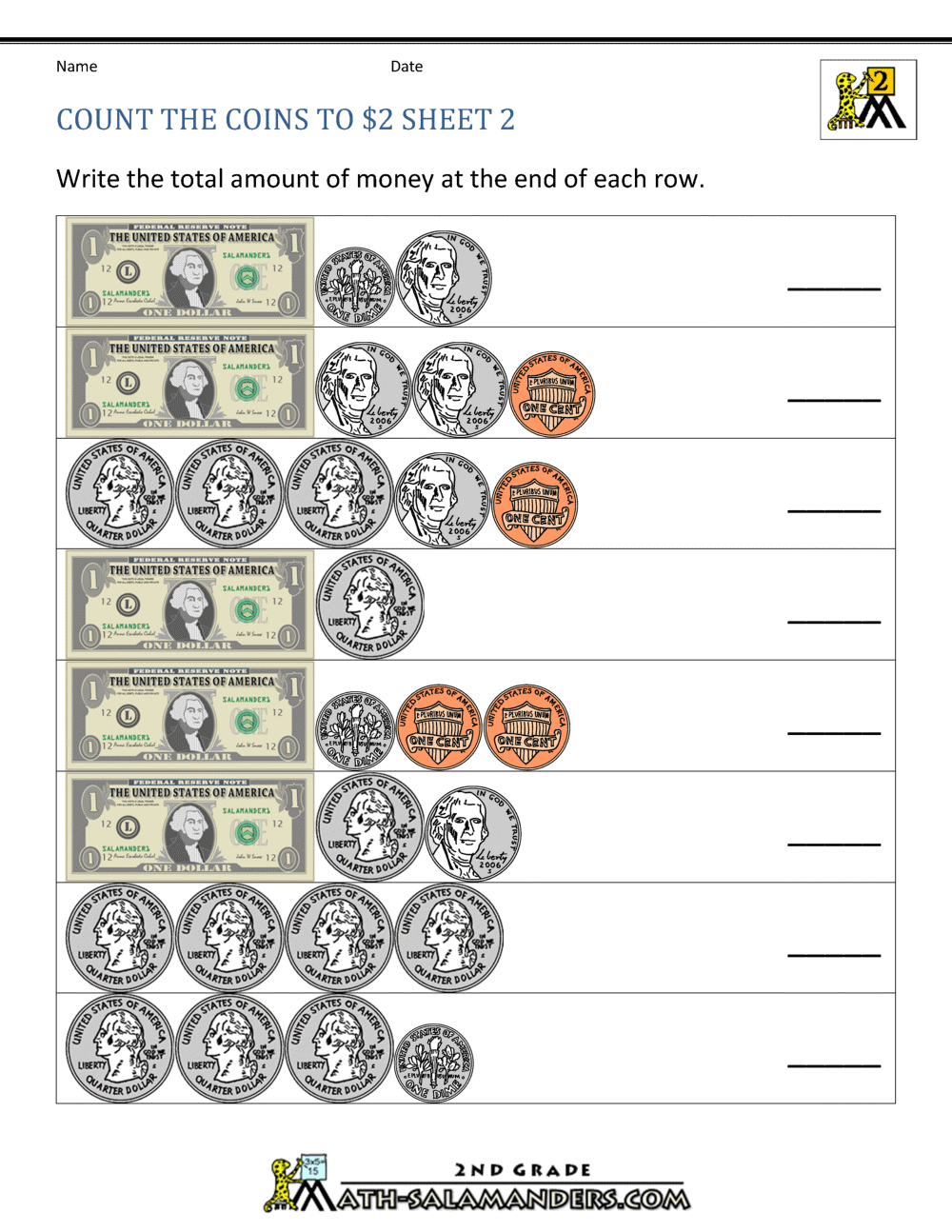 Counting Money Worksheet 2Nd Grade